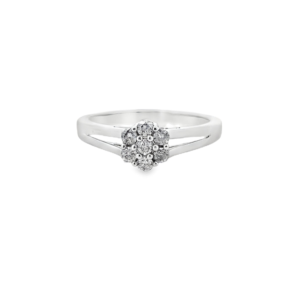 0.25Ct 10K White Gold Diamond Flower Fashion Ring Size 7 1.6Dwt