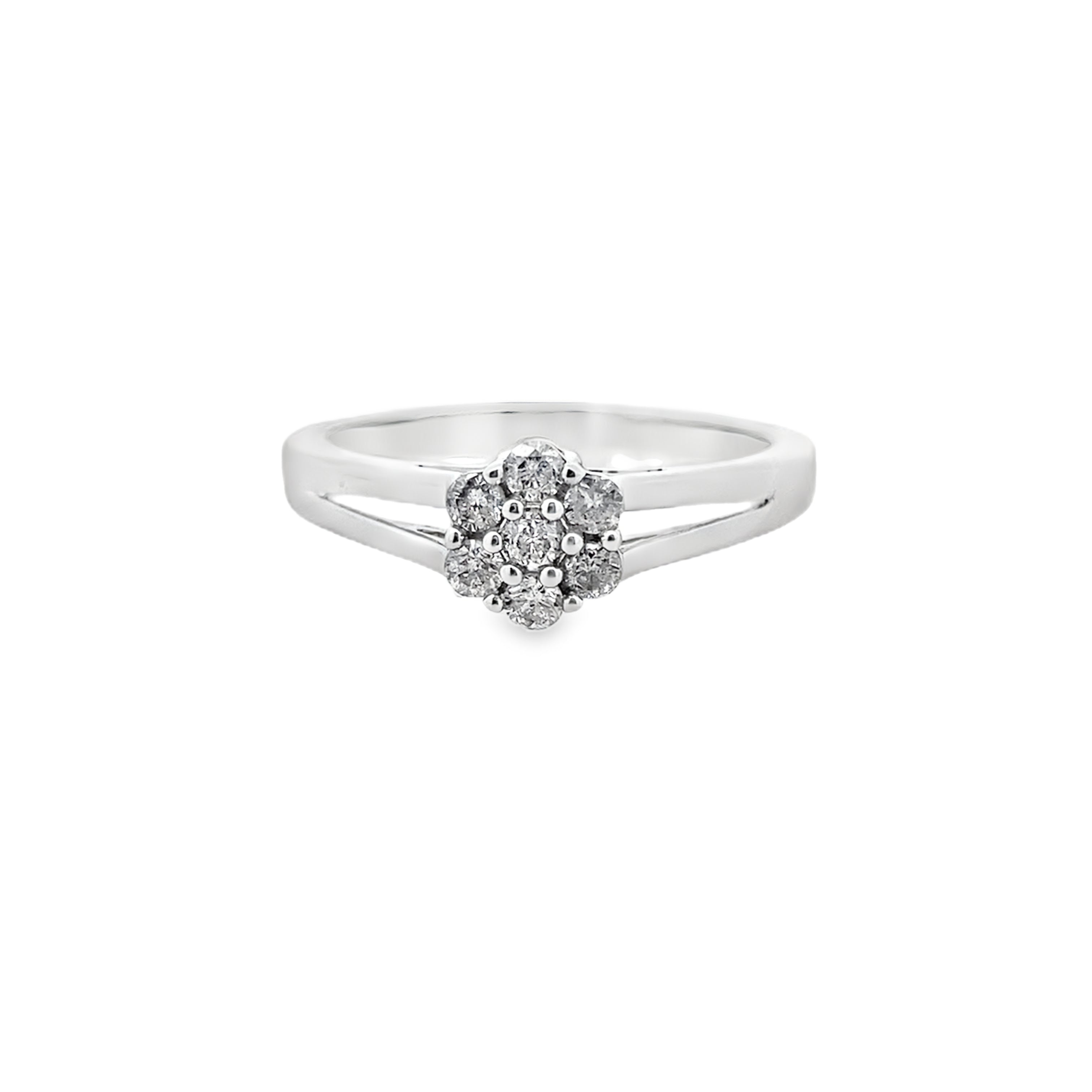0.25Ct 10K White Gold Diamond Flower Fashion Ring Size 7 1.6Dwt