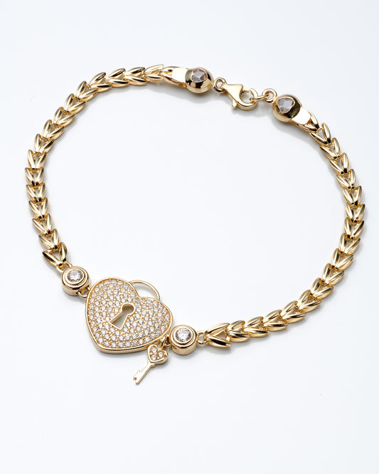 14K Yellow Gold Cz Heart Padlock Bracelet 7In 3.5Dwt