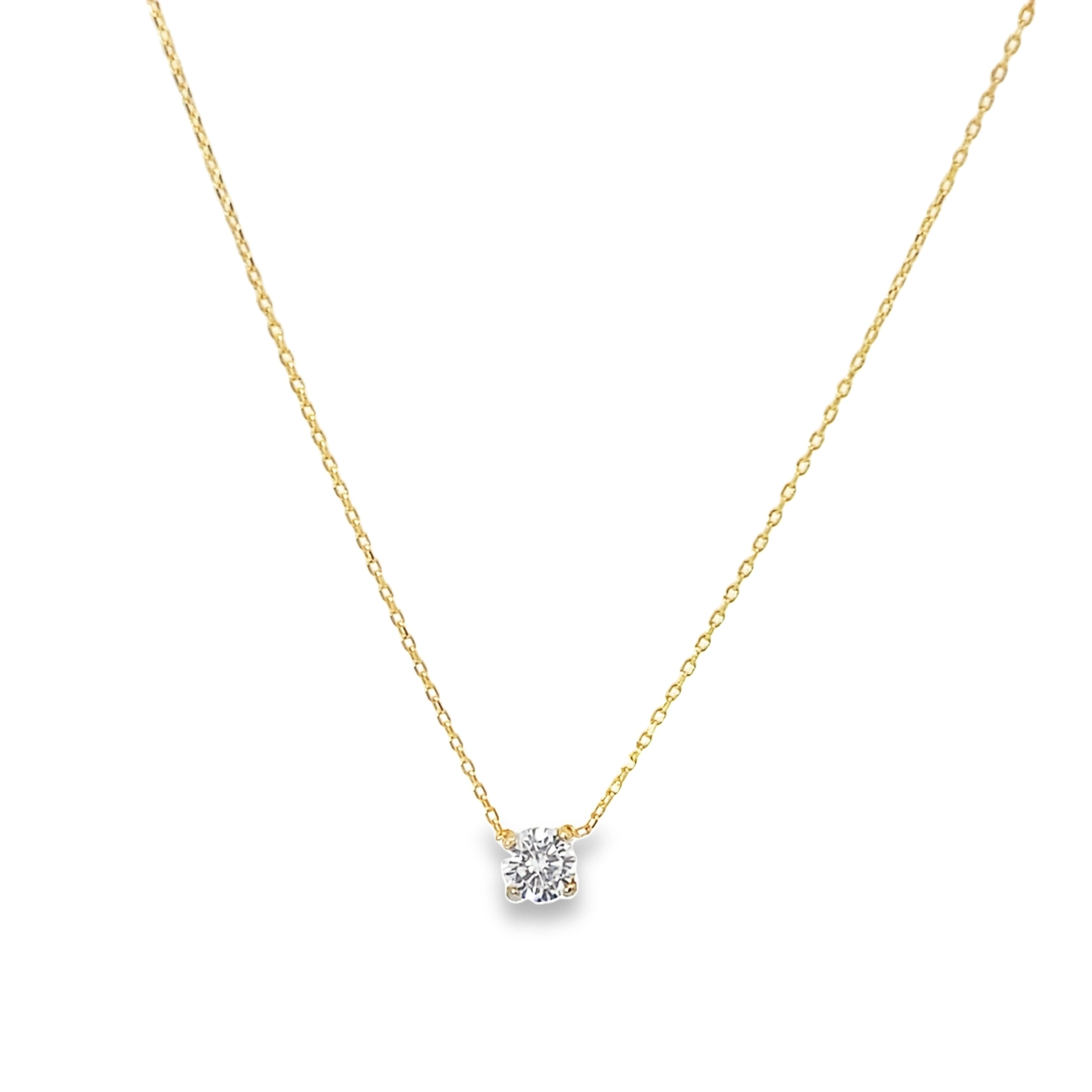 14K Yellow Gold Round Small Cz Pendant Necklace 18In