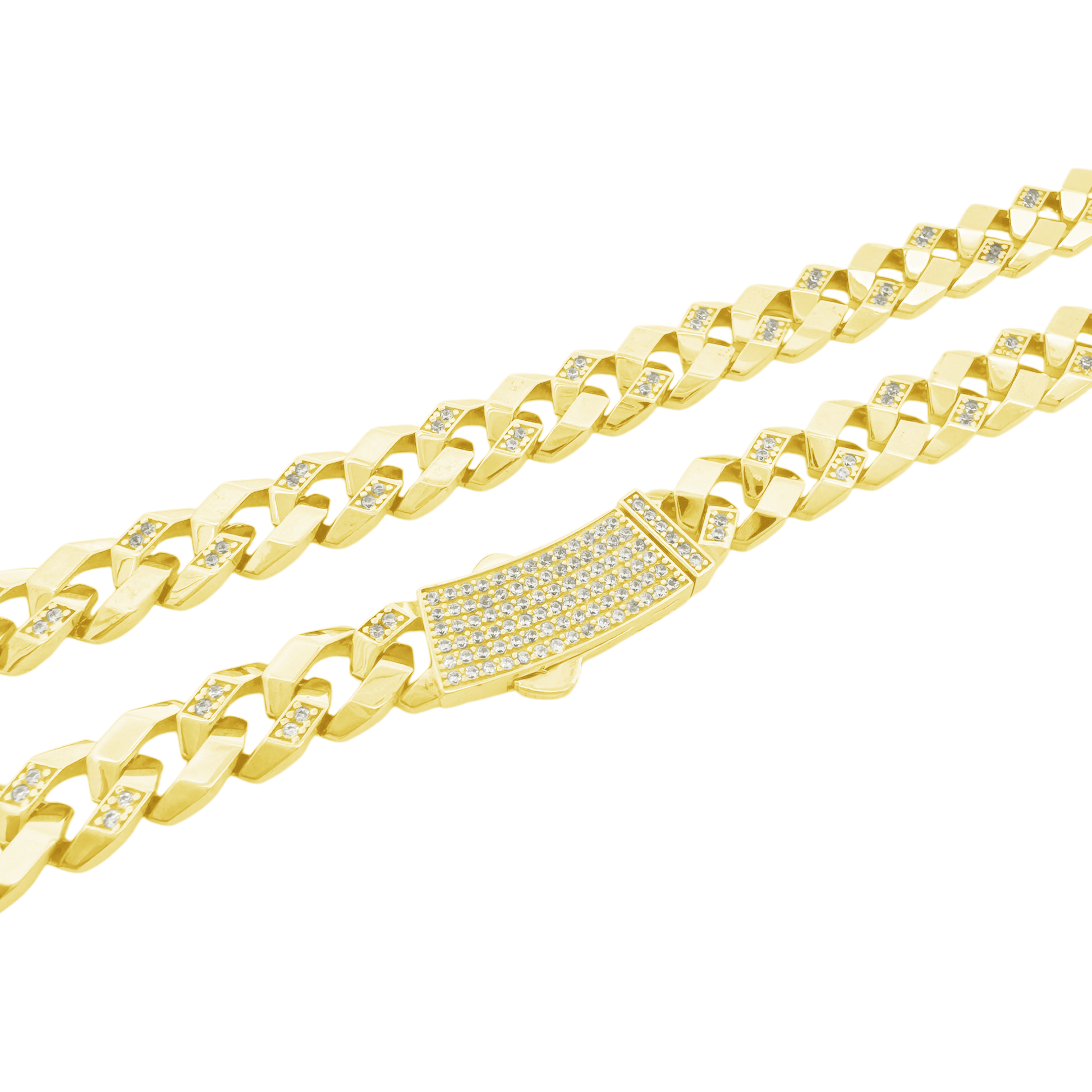 10K Yellow Gold Cz Monaco Style Link Chain 8.5Mm 18In 19.0Dwt