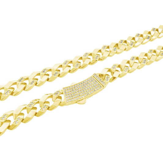 10K Yellow Gold Cz Monaco Style Link Chain 8.5Mm 18In 19.0Dwt