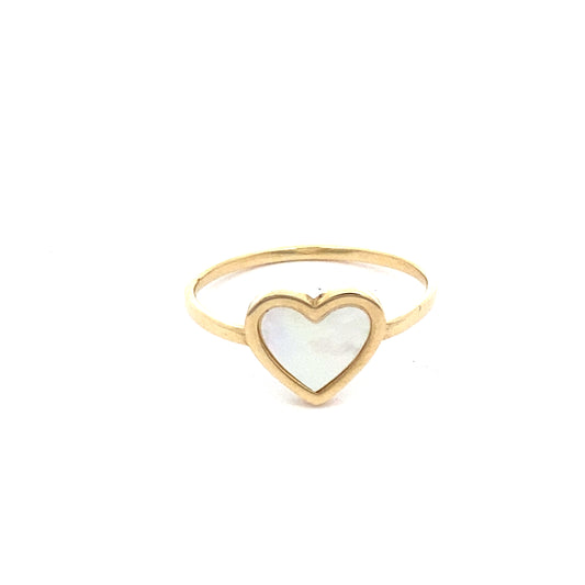 14K Yellow Gold Ladies Mother Of Pearl Heart Ring Size 7 0.7Dwt