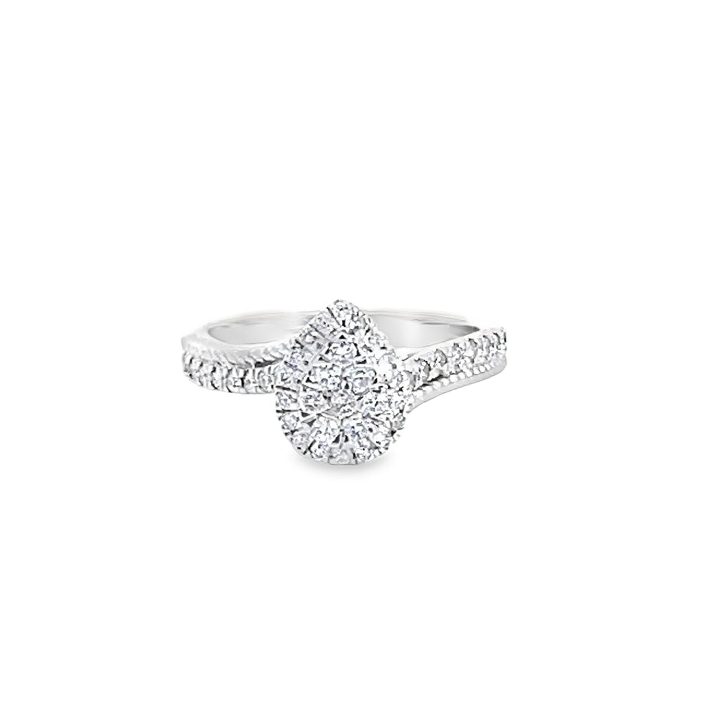 0.50Ctw 14K White Gold Pear Shaped Diamond Cluster Engagement Ring Size 7
