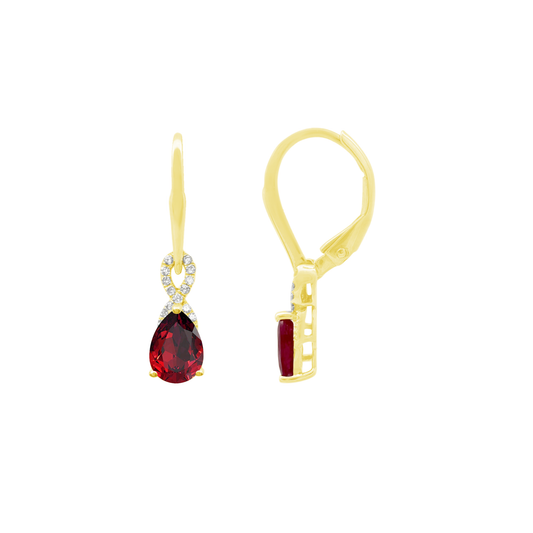 0.09Ct Dia 1.51Ct Ru 14K Yellow Gold Drop Ruby Earrings 1.5Dwt