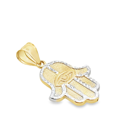 14K Yellow Gold Two Tone Hand Of Fatima Pendant  1.6Dwt