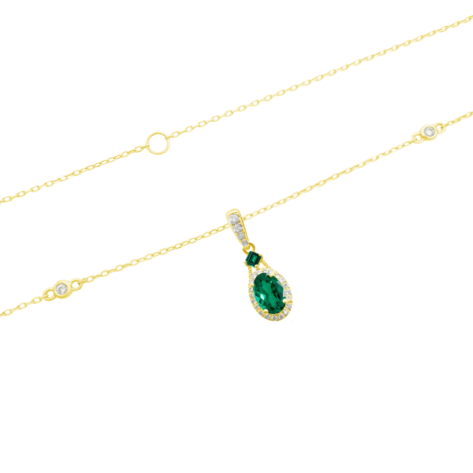 0.11Ct Dia 0.47Ct Em 14K Yellow Gold Dia & Emerald Pendant Necklace 18In 1.1Dwt