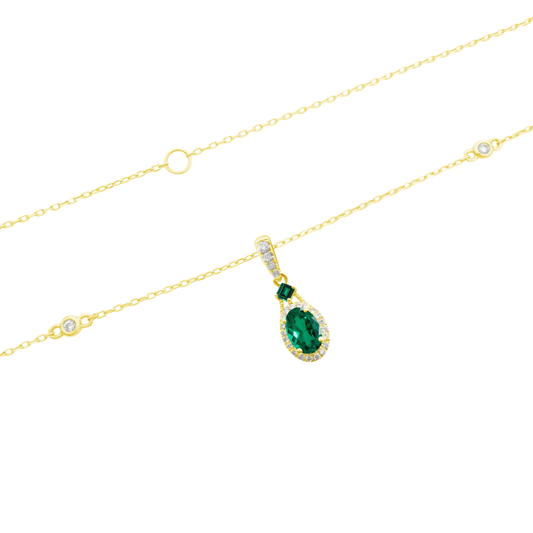 0.11Ct Dia 0.47Ct Em 14K Yellow Gold Dia & Emerald Pendant Necklace 18In 1.1Dwt