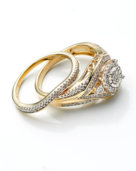 0.33Ctw 10K Yellow Gold Diamond Bridal Set Size 7 3.4Dwt