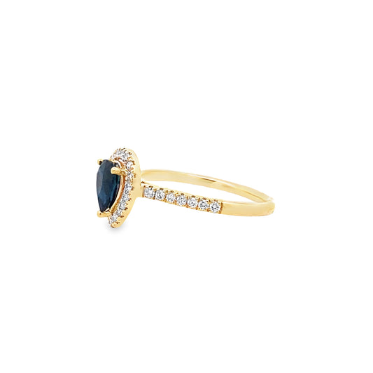 0.29Ctw Dird/0.92 Ctw Sapr 14K Yellow Gold Dia & Sapphire Pear Cut Ring Size 7 1.8Dwt