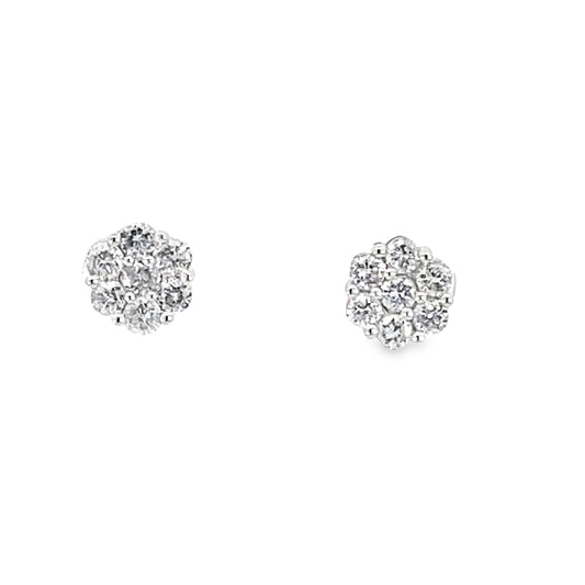 0.75Ctw 14K White Gold Diamond Flower Cluster Stud Earrings