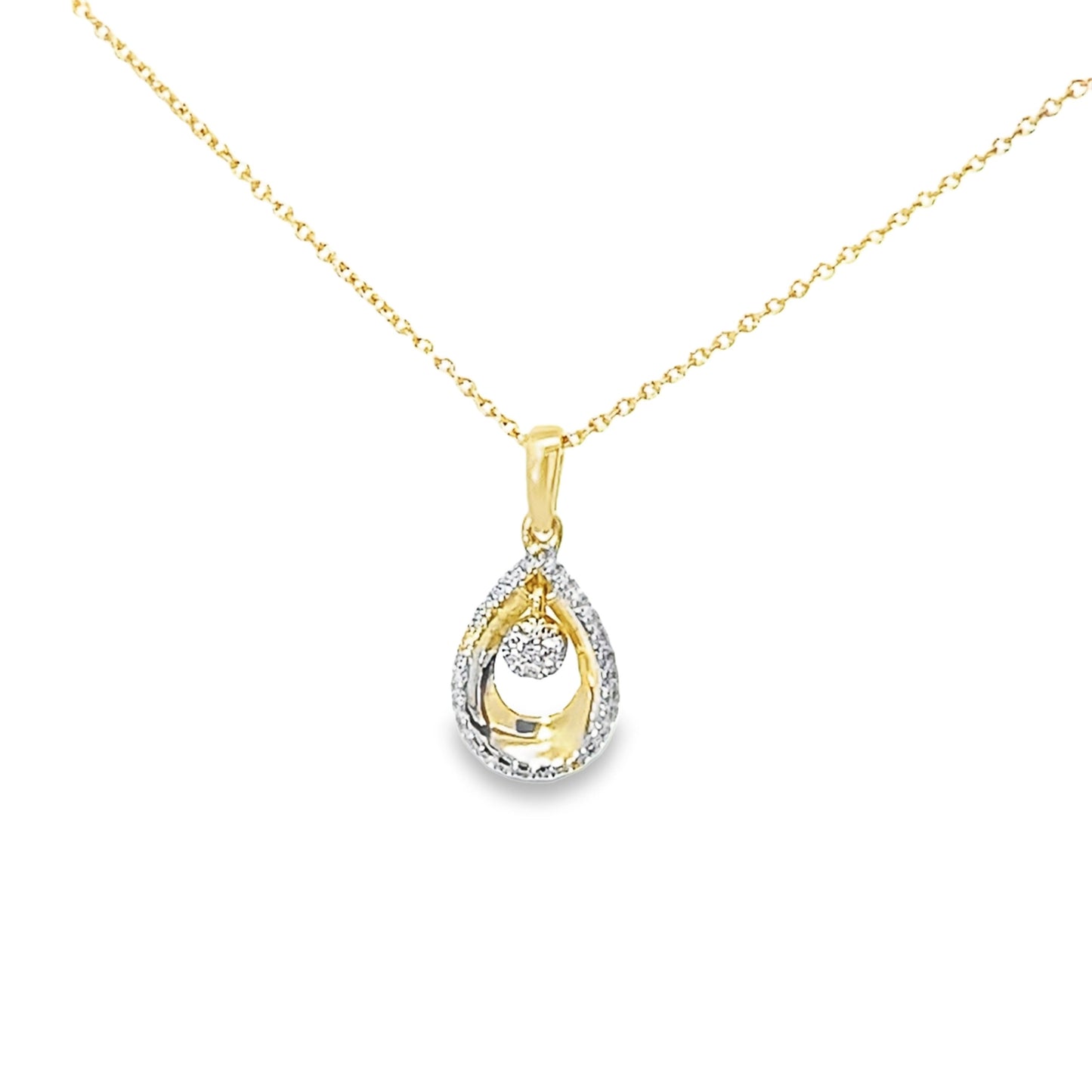0.10Ctw 10K Yellow Gold Diamond Pear Shaped Pendant Necklace 18in 1.1Dwt