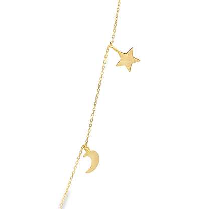 14K Yellow Gold 6 Charm Station Necklace 18In