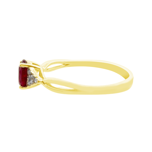 0.05Ct Dia 0.62Ct Ru 14K Yellow Gold Dia & Ruby Fashion Ring Size 7 1.2Dwt
