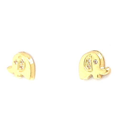 18K Yellow Gold Cz Elephant Baby Stud Earrings