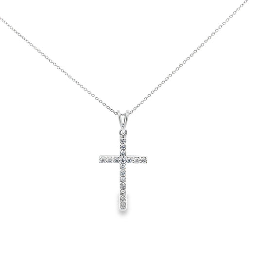 0.25Ctw 14K White Gold Diamond Cross Necklace 20In 1.1Dwt