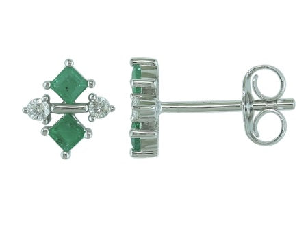 0.09Ctw Diamond & 0.33Ctw Emerald 14K White Gold Stud E