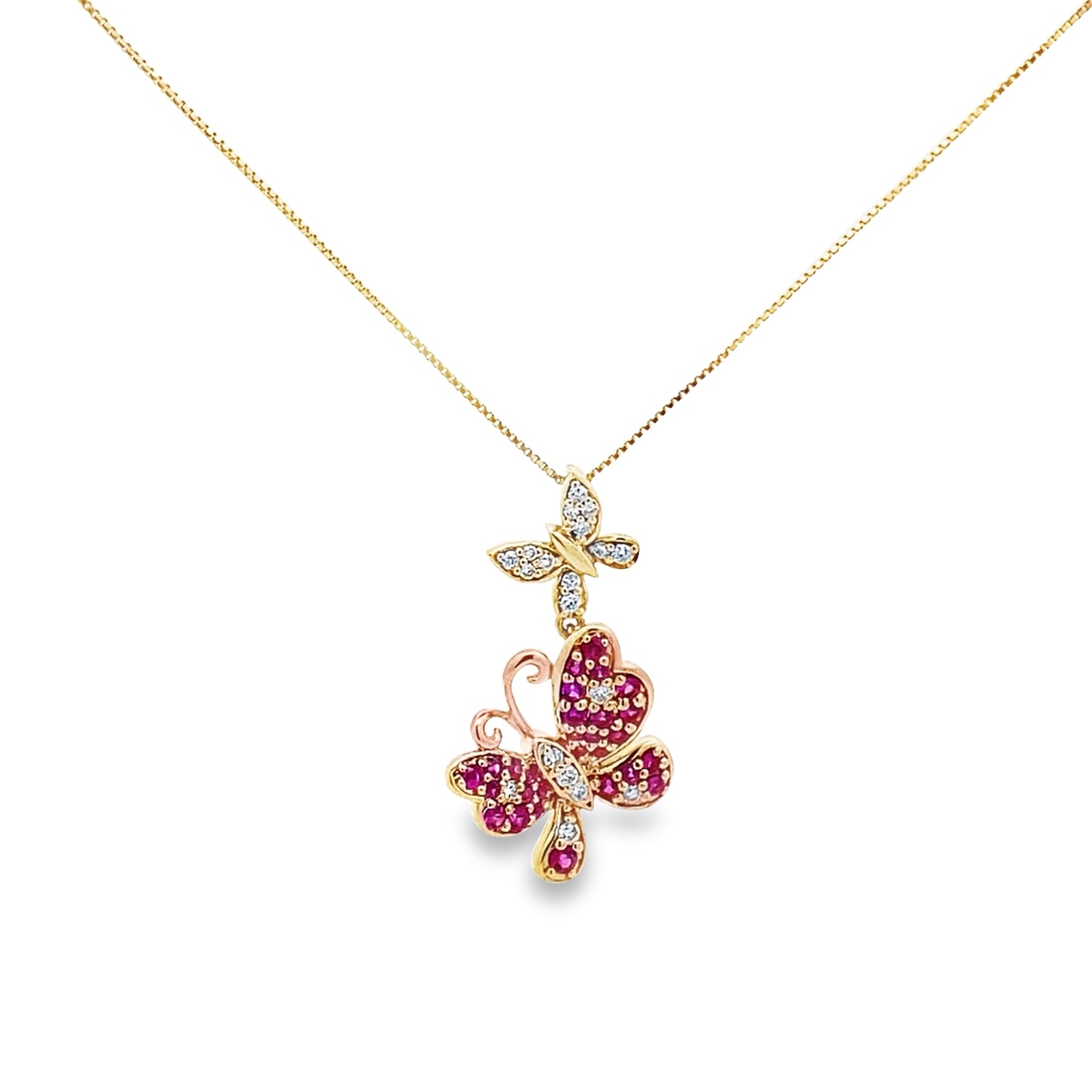0.13Ctw Dia 0.35Ctw Ruby 14K Yellow Gold Butterfly Pendant