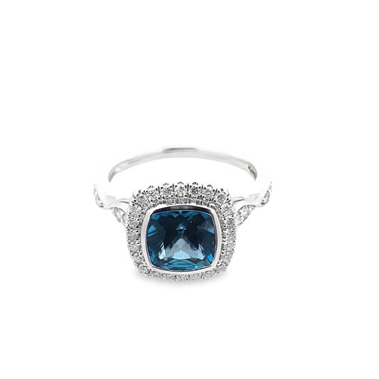 1.82 Lbcu/0.39Ctw Dird 14K White Gold London Blue Topaz & Dia Ring Size 7 2.7Dwt