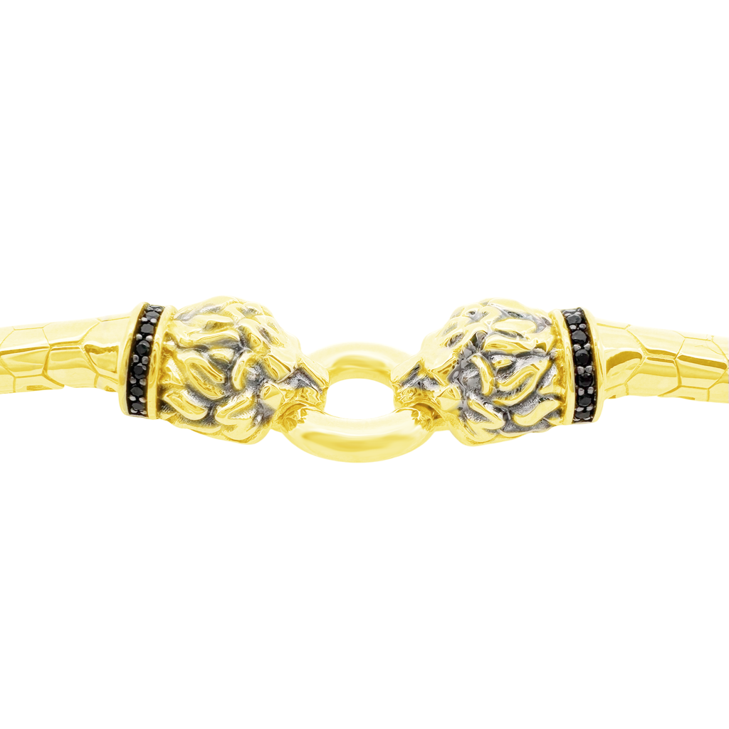 10K Two Tone Gold Lion Heads Style Bangle 8.25In 12.4Dwt