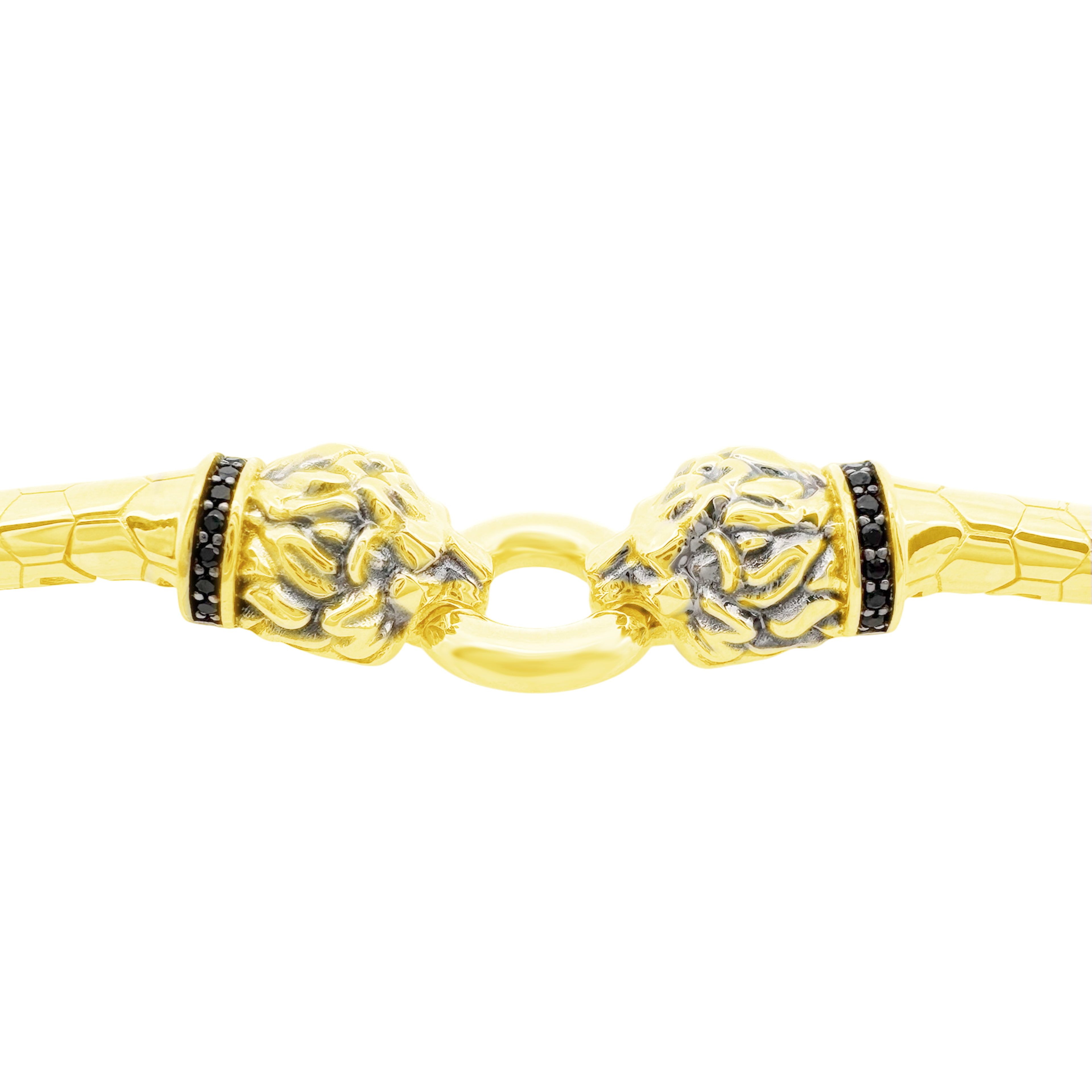 10K Two Tone Gold Lion Heads Style Bangle 8.25In 12.4Dwt