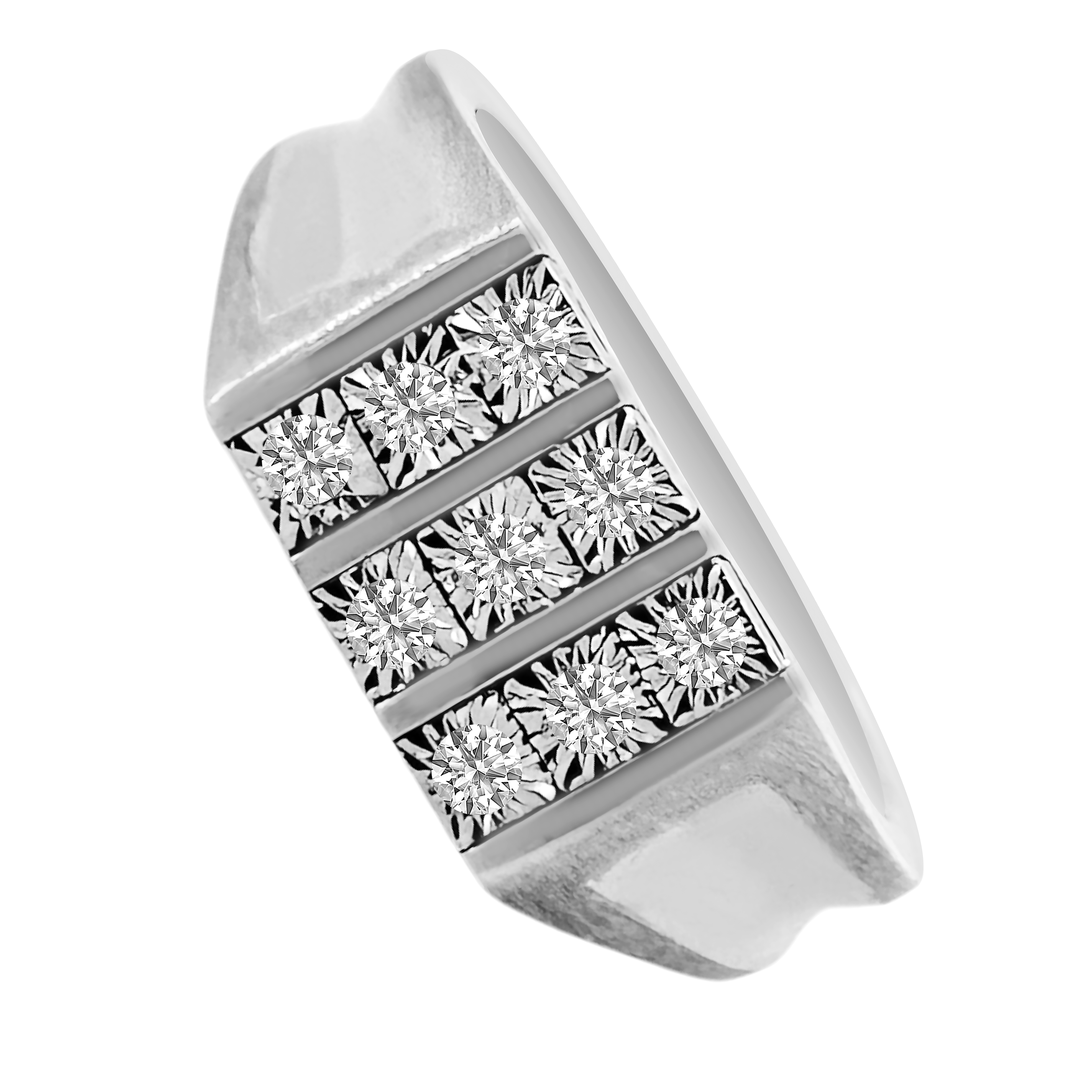 0.15Ct 10K White Gold Mens Diamond Square Fashion Rings Size 10 3.9Dwt