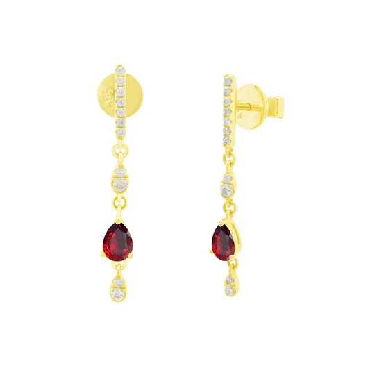 0.15Ct Dia 0.45Ct Ru 14K Yellow Gold Drop Ruby Earrings 1.2Dwt