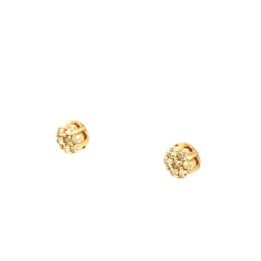 0.15Ctw 14K Yellow Gold Diamond Flower Stud Earrings 0.