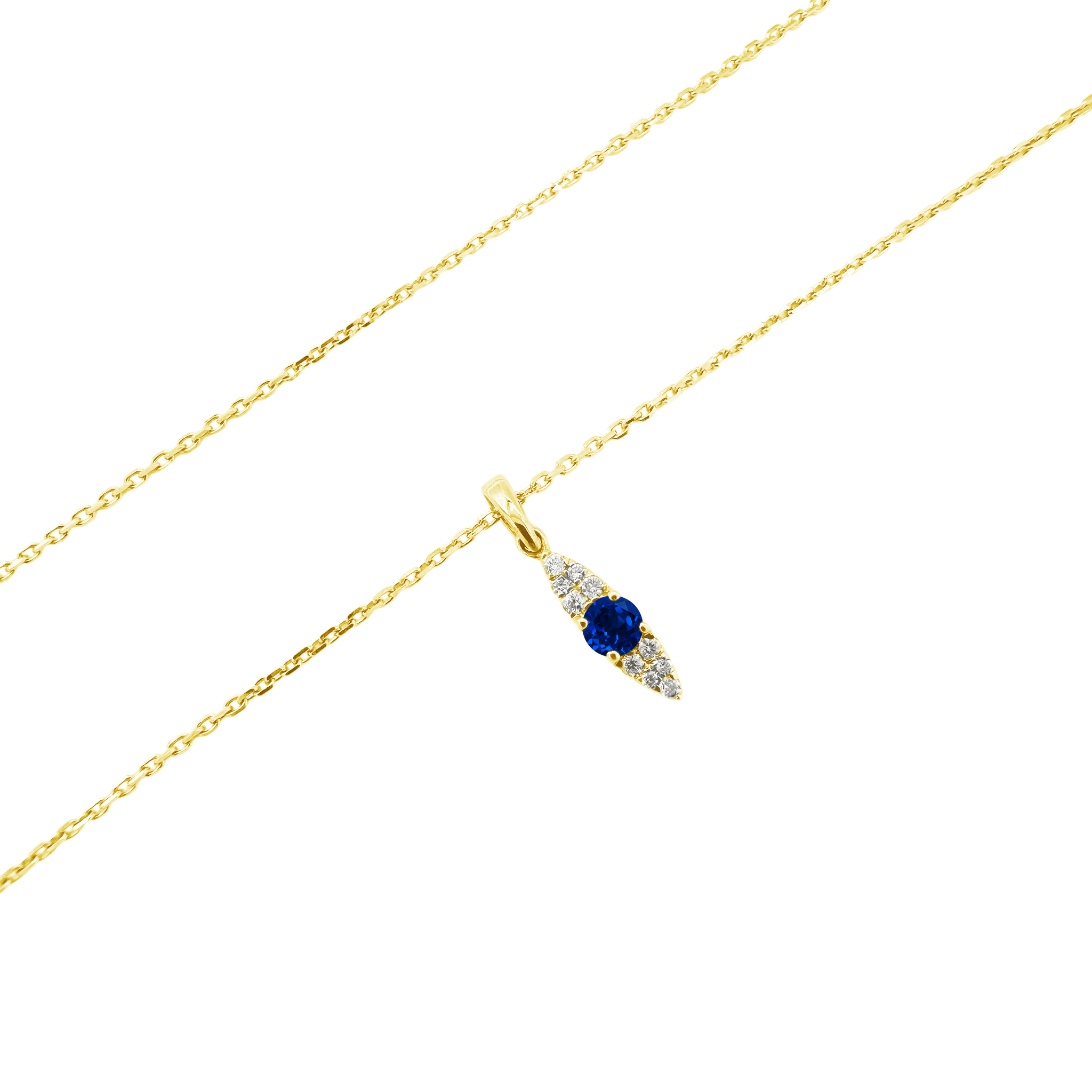 0.06Ct Dia 0.13Ct Bs 14K Yellow Gold Blue Sapphire Pendant Necklace 18In 1.2Dwt