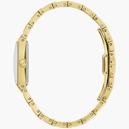 Bulova Quadra Marc Anthony Ladies Watch (97P167) Gold Tone Black Dial Diamond Markers