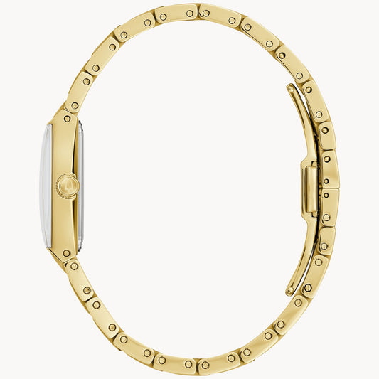 Bulova Quadra Marc Anthony Ladies Watch (97P167) Gold Tone Black Dial Diamond Markers