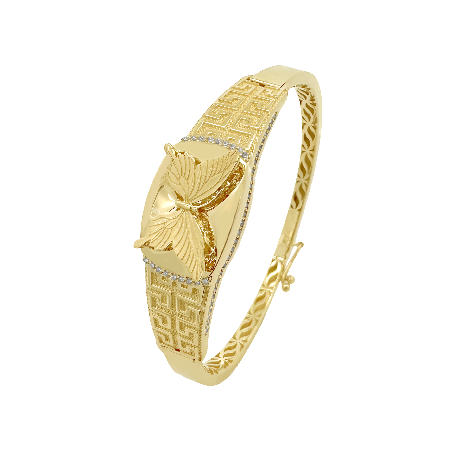 14K Yellow Gold Greek Key Butterfly Style Bangle 11.9Dwt