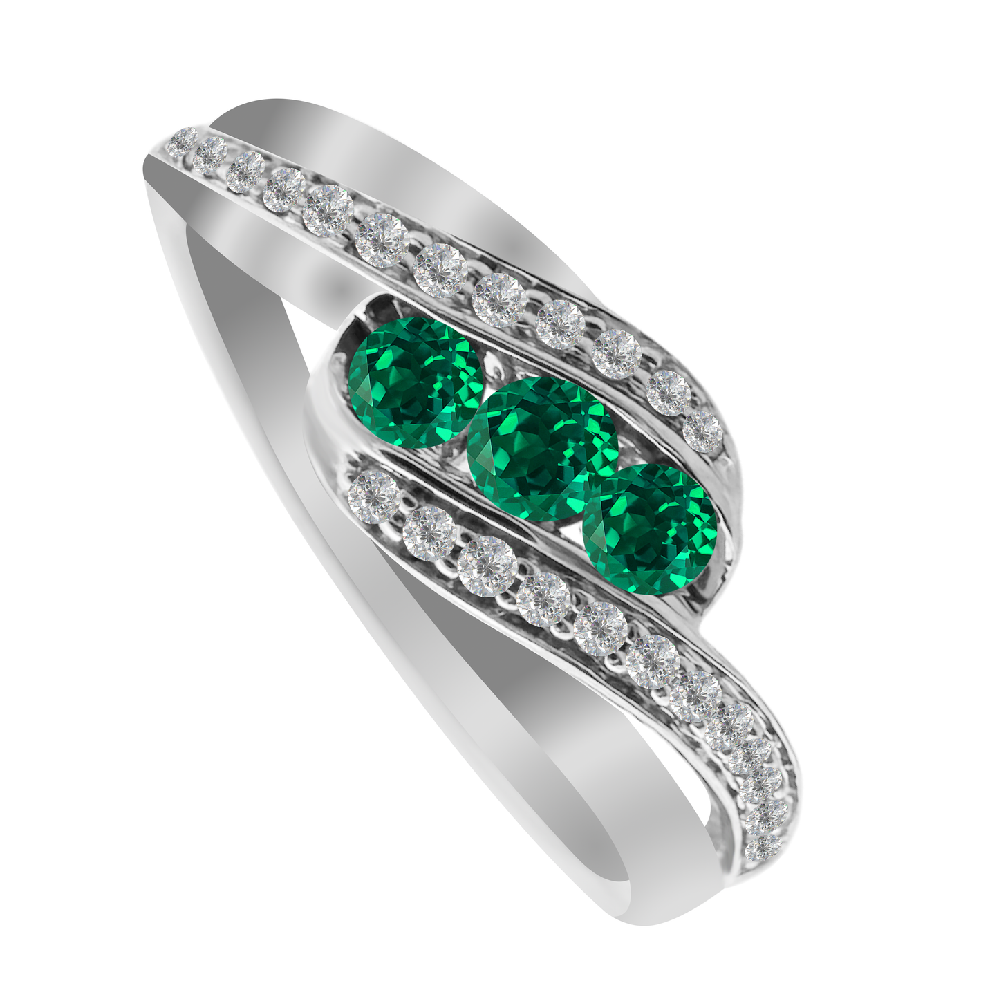 0.20Emrd 0.11 Dird 14K White Gold Emerald & Dia Ring Size 7 1.7Dwt