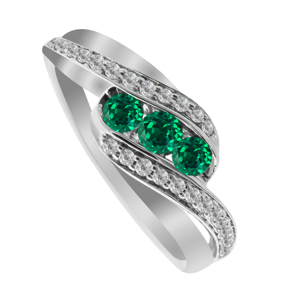 0.20Emrd 0.11 Dird 14K White Gold Emerald & Dia Ring Size 7 1.7Dwt