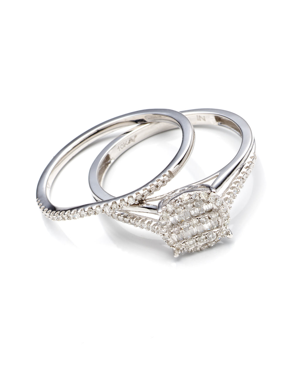 0.25Ctw 10K White Gold Lds Diamond Wedding Set Size 7 1.8Dwt