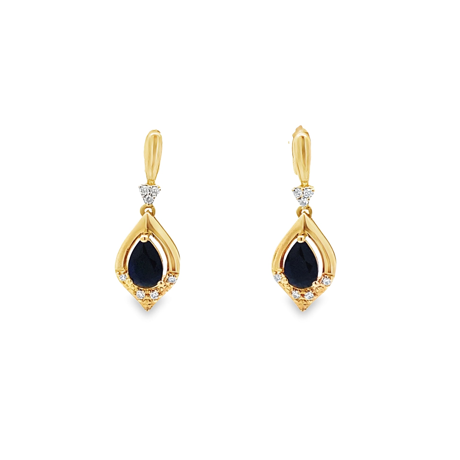 0.63 Bapr/0.07Ctw Dird 14K Yellow Gold  Black Agate & Dia Earrings 1.4Dwt