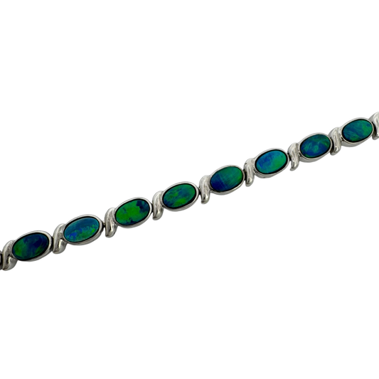 14K White Gold Blue Opal Tennis Bracelet 7In 5.0Dwt