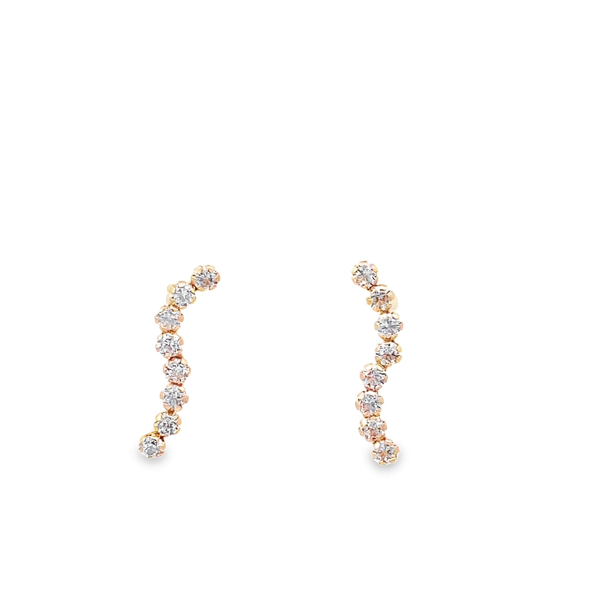 14K Yellow Gold Cz Climber Style Earrings
