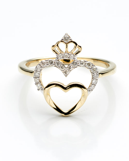 0.15Ctw 10K Yellow Gold Diamond Crowned Heart Ring Size 7 1.5Dwt