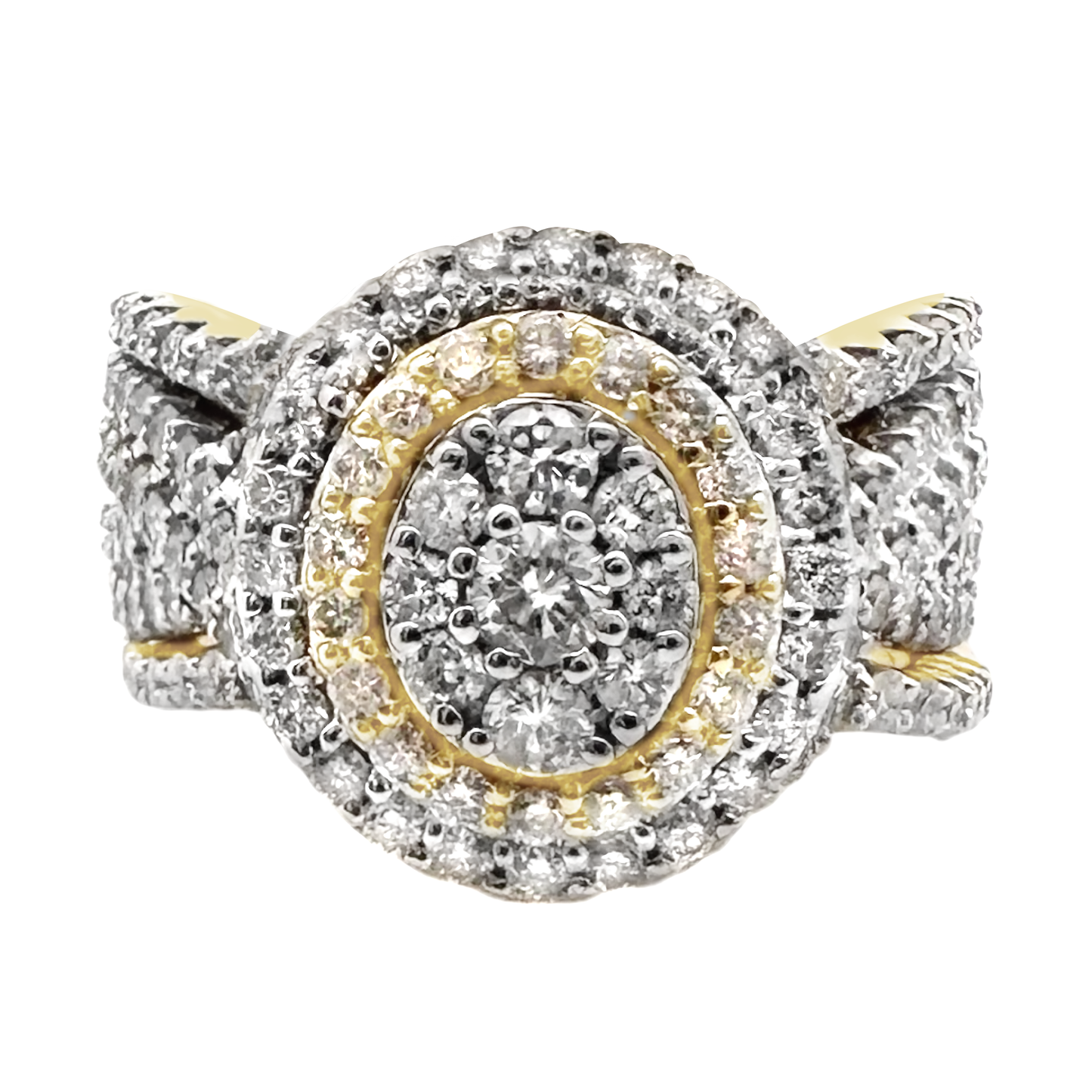 1.95Ctw 14K Yellow Gold Diamond Bridal Trio Set Ring Size 7 6.7Dwt