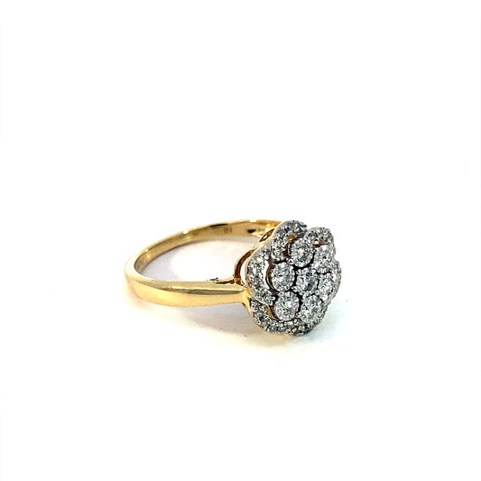 0.25Ctw 10K Yellow Gold Diamond Cluster Flower Ring Size 7 1.5Dwt