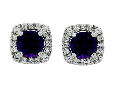 0.89Ctw Amethyst & 0.19Ctw Diam 14K White Gold Stud Earrings 1.3Dwt
