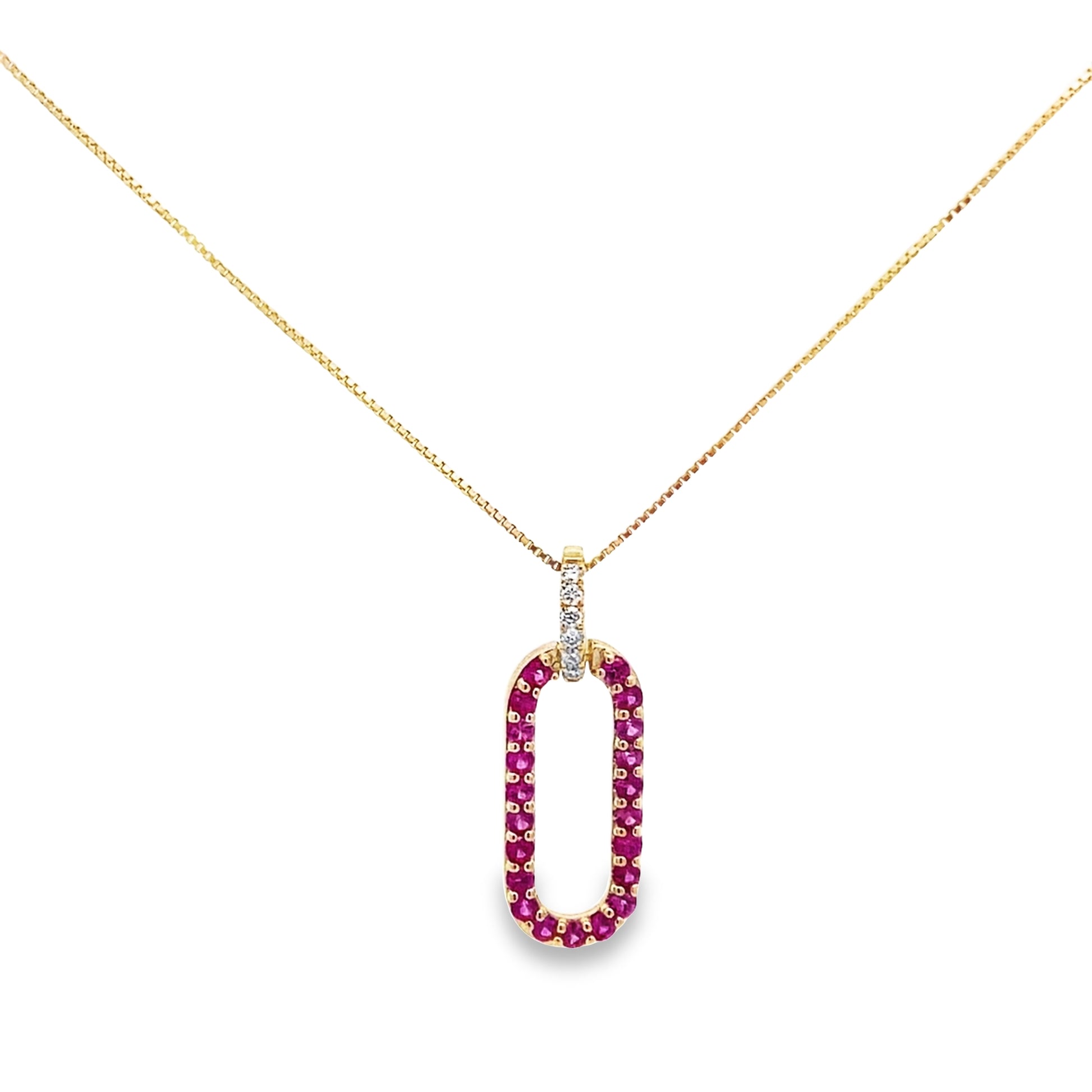 0.04Ctw Dia 0.34Ctw Ruby 14K Yellow Gold Paperclip Pendant