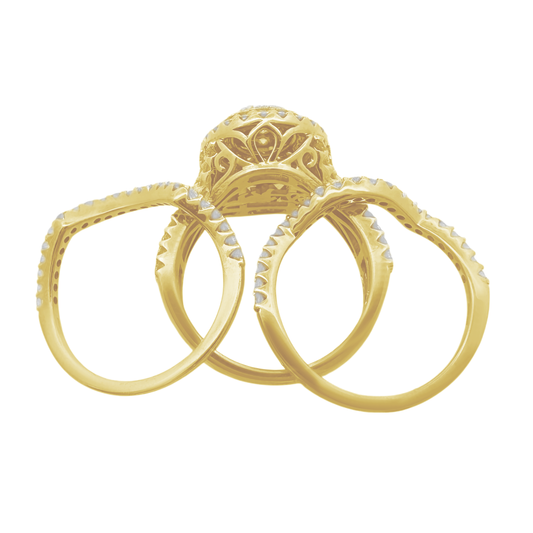 1.95Ctw 14K Yellow Gold Diamond Bridal Trio Set Ring Size 7 6.7Dwt