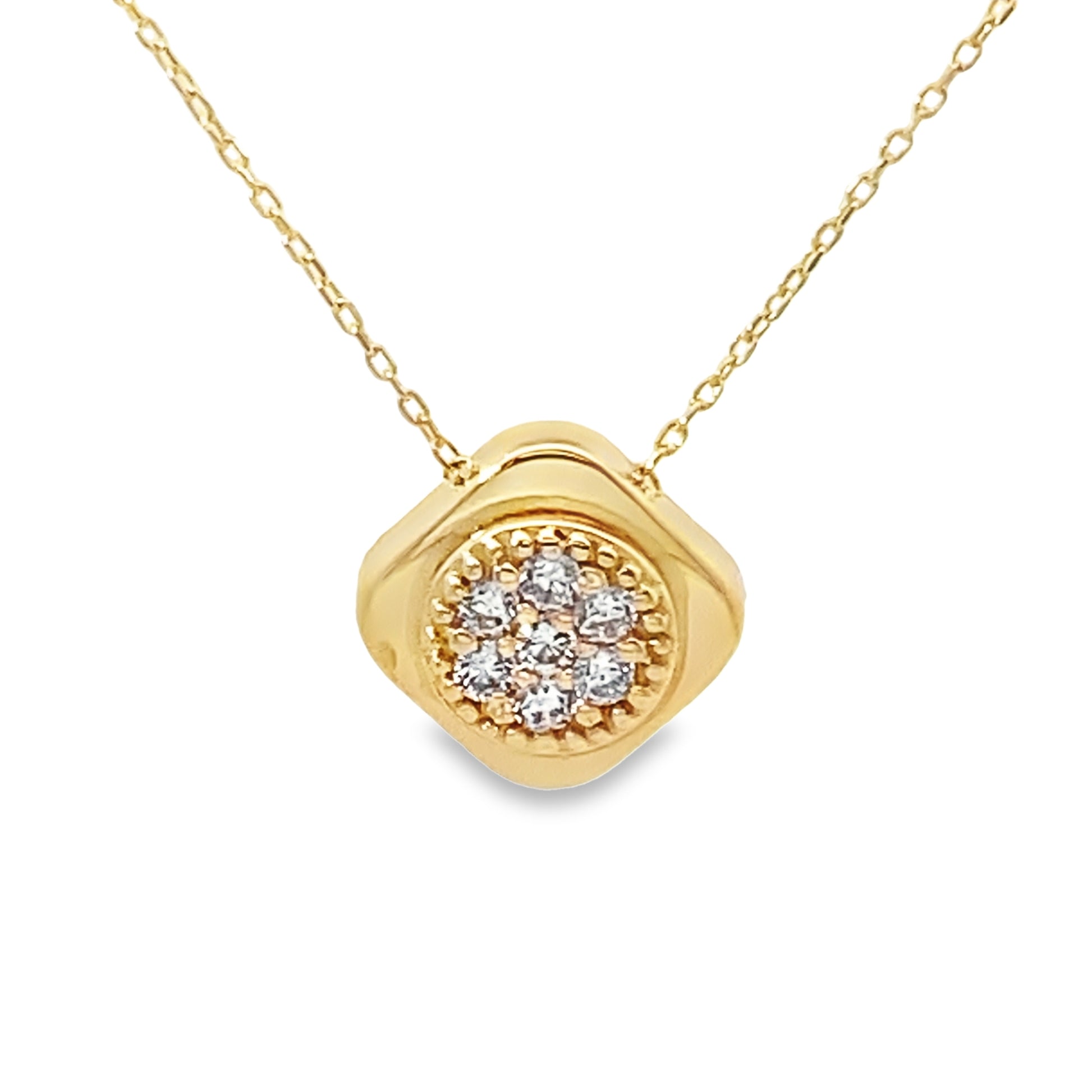 14K Yellow Gold Ladies Cz Cluster Pendant Necklace 18In