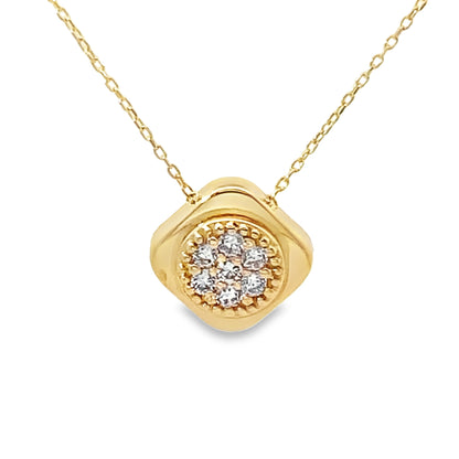 14K Yellow Gold Ladies Cz Cluster Pendant Necklace 18In