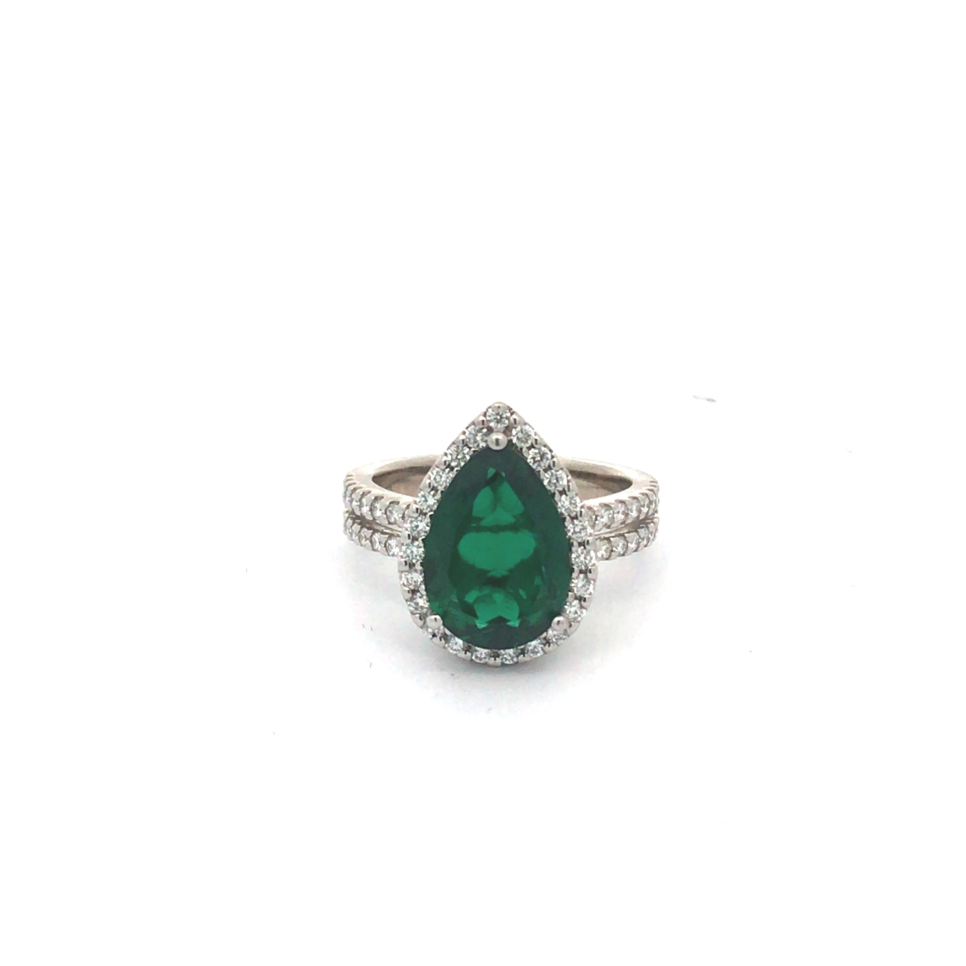 14K White Gold Lab Created Emerald & Diamond Ring Size 7 Dwt 4.3Dwt