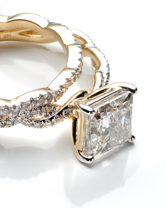 2.40Ctw 14K Yellow Gold Princess Cut Lab Grown Diamond Solitaire Bridal Set Size  7 3.6Dwt