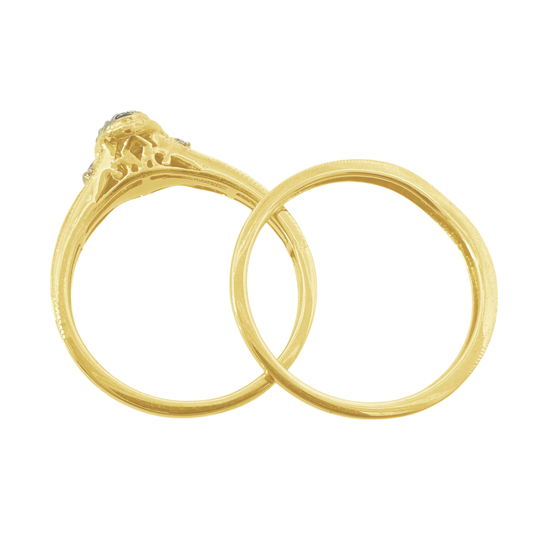 0.20Ctw 10K Yellow Gold Diamond Wedding Set Ring Size 7 1.9Dwt