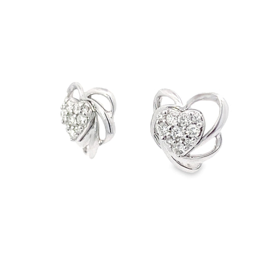 0.33Ctw 14K White Gold Diamond Heart Stud Earrings
